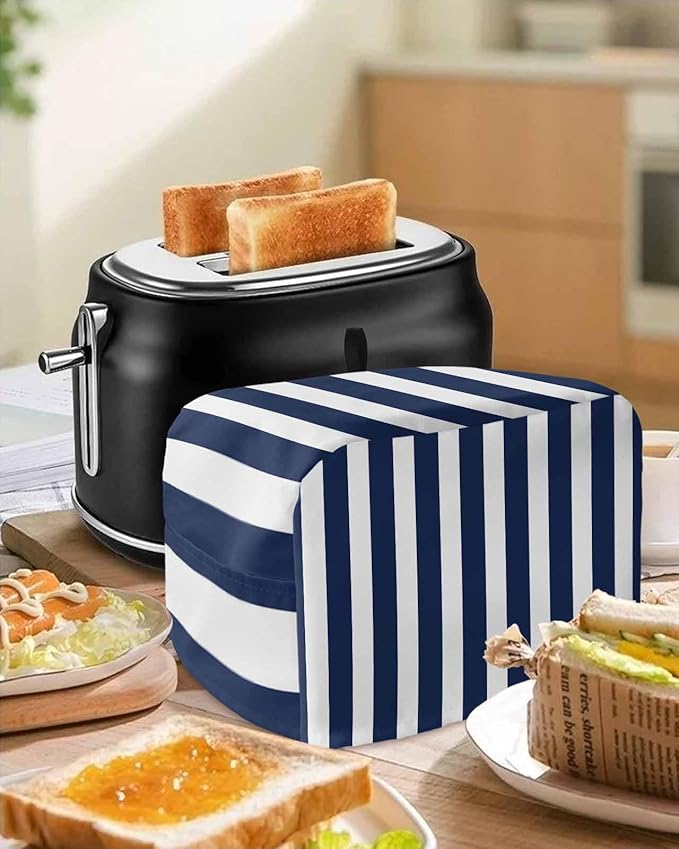 Toaster Cover 4 Slice Navy Blue Stripes Toaster Oven Cover with Pockets Blue Vertical Striped Dustproof Bakeware Protector Small Kitchen Appliance Dust Covers and Fingerprint Protection for Women