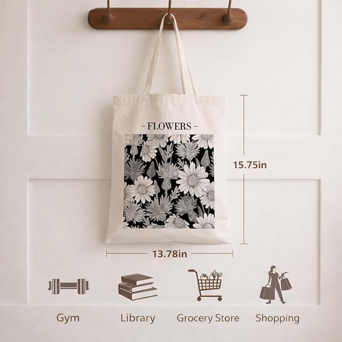 Floral Canvas Tote, Women Weekend Bags, Reusable Grocery Canvas Bag, Large Two Sided Printing Tote Bags