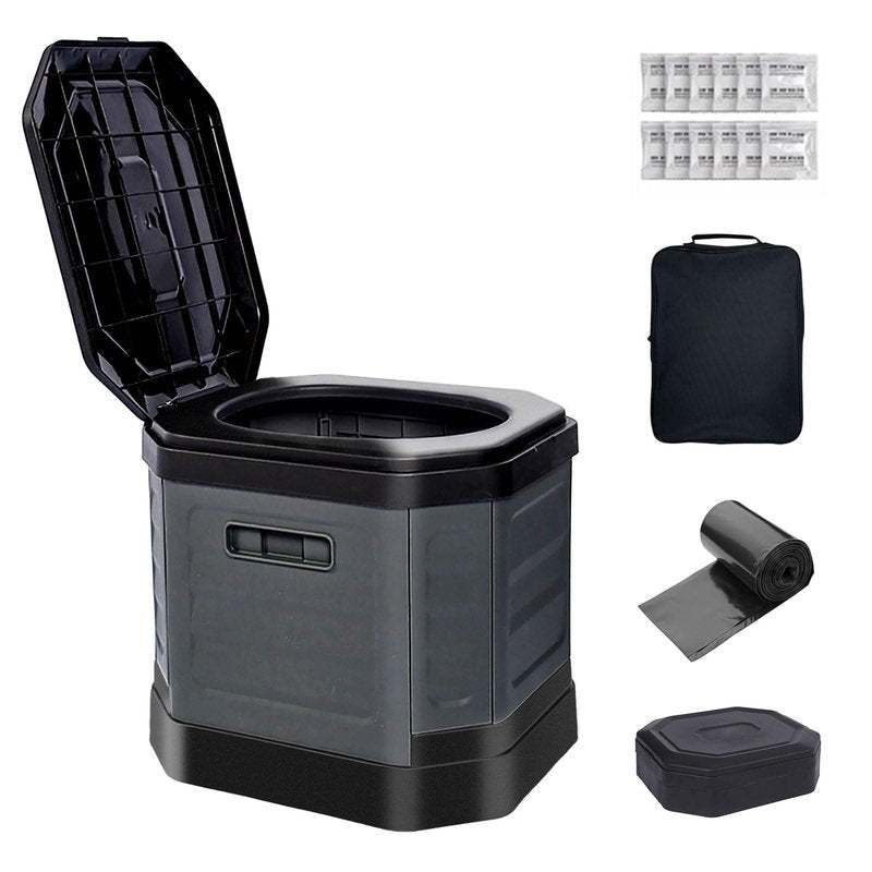 RWORCP Portable Camping Toilet, Portable Travel Folding Toilet with Lid for Adults and Kids, Portable Potty for Camping, Hiking, Car Travel,Truck, RV, Boating, Road Trips, Beach (Grey)