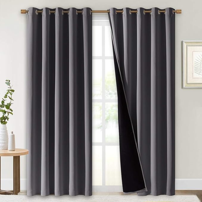 NICETOWN Grey Full Shade Curtain Panels, Pair of Energy Smart & Noise Blocking