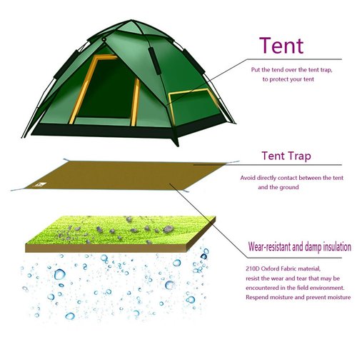 Bringsine Bringsine Waterproof Camping Tent Tarp-95"x83",4 in 1 Multifunctional Tent Mat Footprint for Camping,Hiking and Picnic,Ultralight & Foldable+Tent Stakes (Black, 71" x 83")