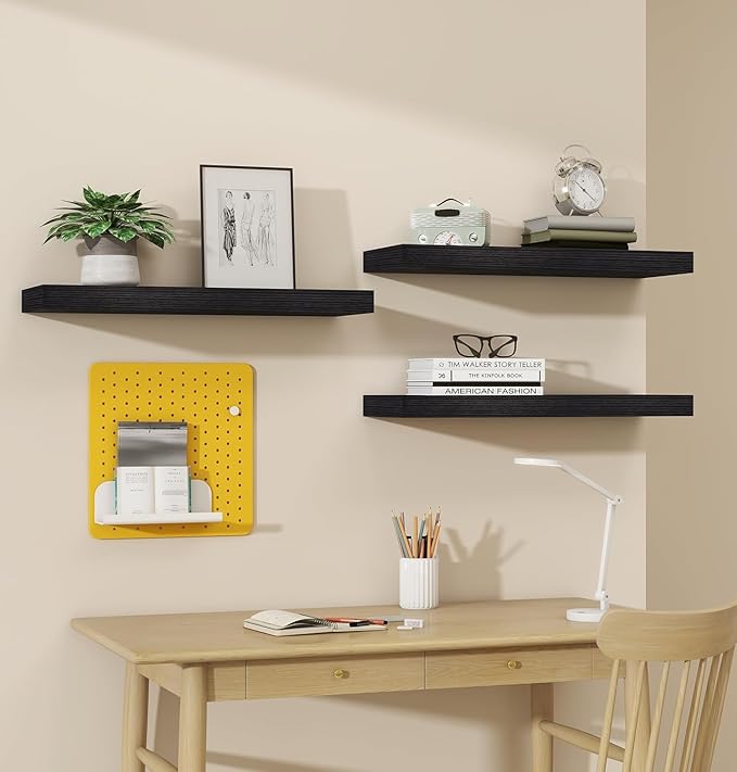 Vervida® 6 Pack Black Floating Shelves, Holds Up to 37 Lbs,