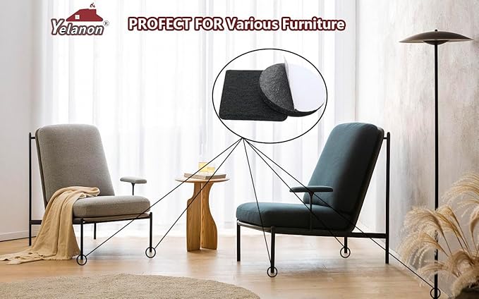 Yelanon Felt Furniture Pads -60 Pcs Premium Felt Pads for Chair Legs Furniture, Floor Protectors for Hardwood Floors, Black
