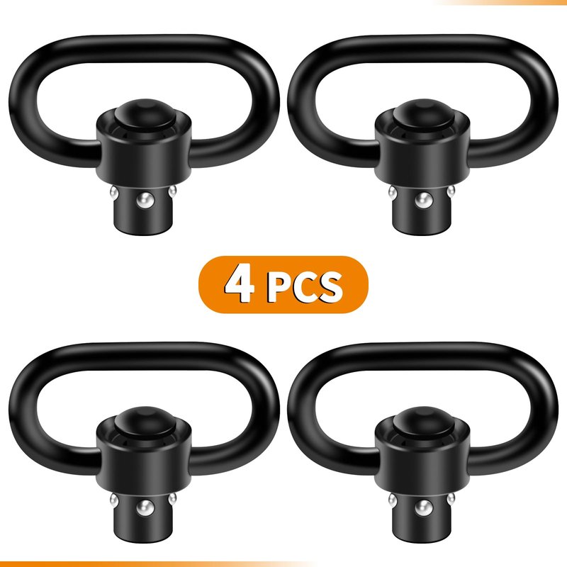 PUKESI 4 Pcs QD Sling Swivels, 1.25" or 1" Push Button Quick Detach D-Loop Triangle Loop Set for Two Point Traditional QD Sling Swivel Mounts (4 Pack 1.25" QD Swivels)