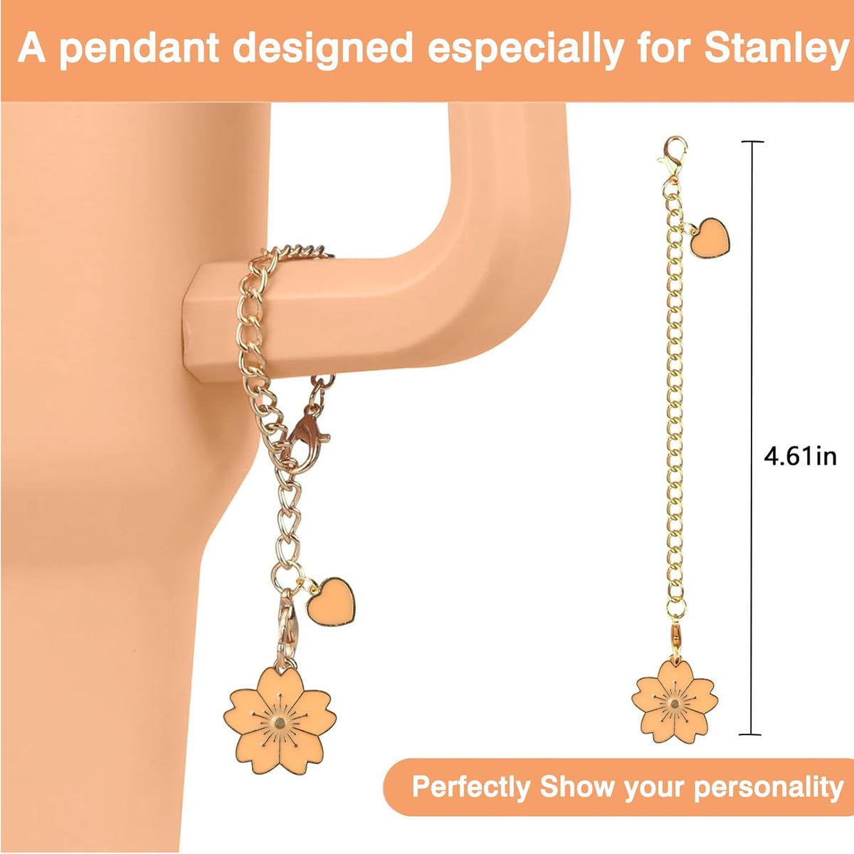 Stanley - Silicone Flower Straw Cover Toppers & Handle Charm Set | 10mm Straw Toppers & Boot Sleeve (Nectarine)