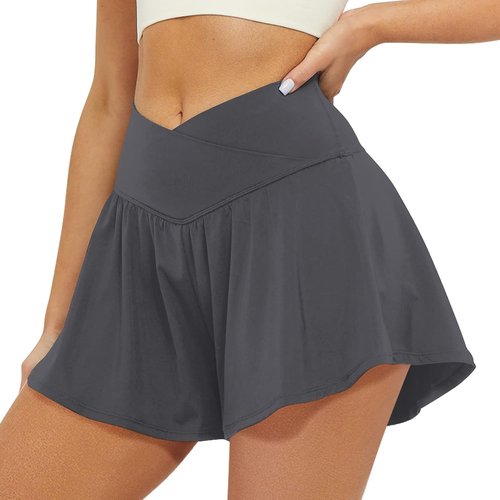 FireSwan Athletic Shorts for Women - 2-in-1 Flowy Running Shorts with Pockets | Butterfly Design