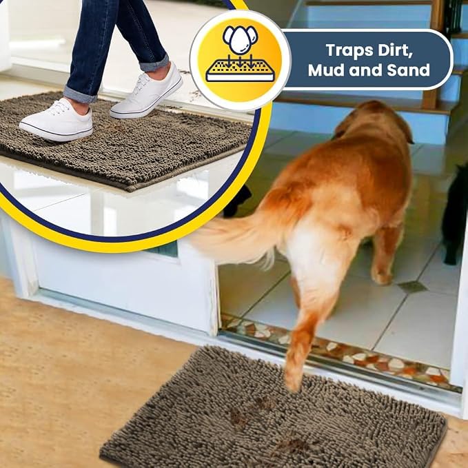 Muddy Mat® | Super Water Absorbent Door Mat Indoor, Microfiber Quick Dry Chenille Entryway Rug, Slip Resistant Front Door Mat, Indoor Mats for Entryway, Machine Washable Pet Rug, Taupe 18" x 28"