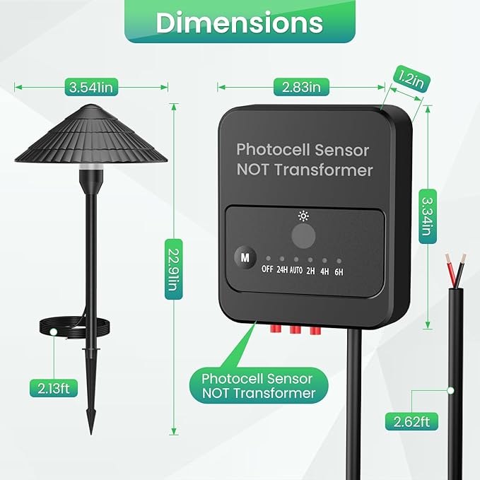 ZZXX LED Low Voltage Pathway Lights 5W 2700K LED Outdoor Landscape Lighting with Photocell 12-24V Cast-Aluminum Low Voltage Lights IP66 Waterproof Landscape Spotights for Path Garden Yard,12 Pack