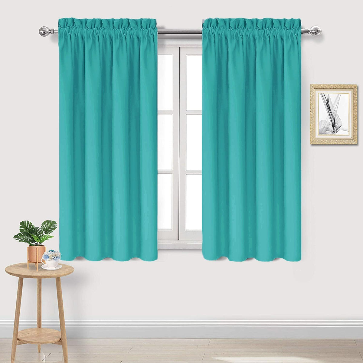 DWCN Blackout Curtains for Living Room Thermal Insulated, Energy Saving & Noise Reducing Bedroom Curtains, Peacock Blue, W 38x L 54 Inch, Set of 2 Rod Pocket Curtain Panels