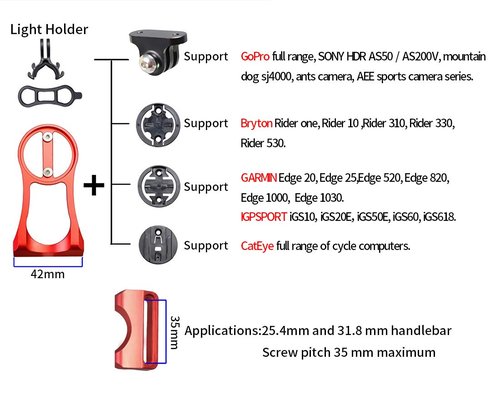 Garmin Cateye Bryton Bike Computer Handlebar Mount - Speedometer Lighting Flashlight Action Camera Compatible (Silver)