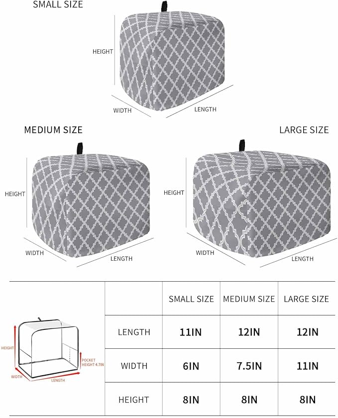Toaster Cover 2 Slice Moroccan Pattern Toaster Oven Cover with Pockets Geometric Trellis Grey Dustproof Bakeware Protector Small Kitchen Appliance Dust Covers and Fingerprint Protection for Women