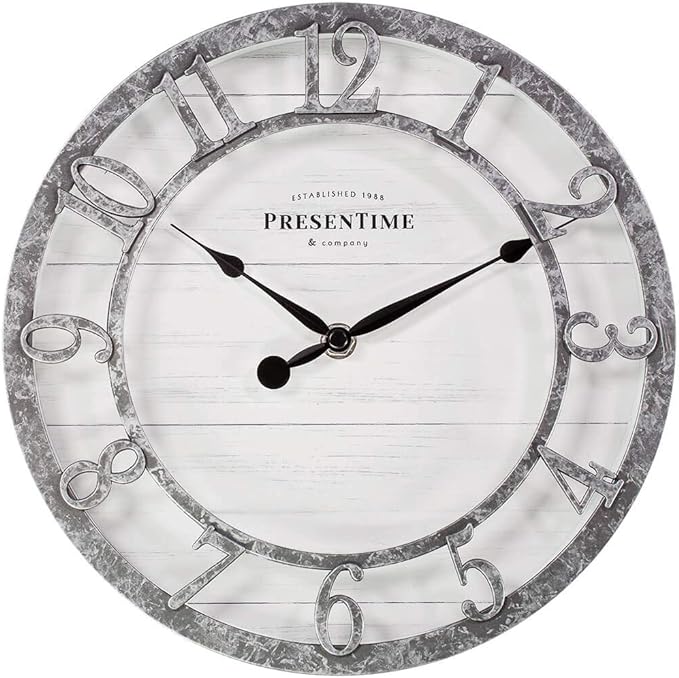 Presentime & Co 10" Farmhouse Series Wall Clock, Quartz Movement, Shiplap Style