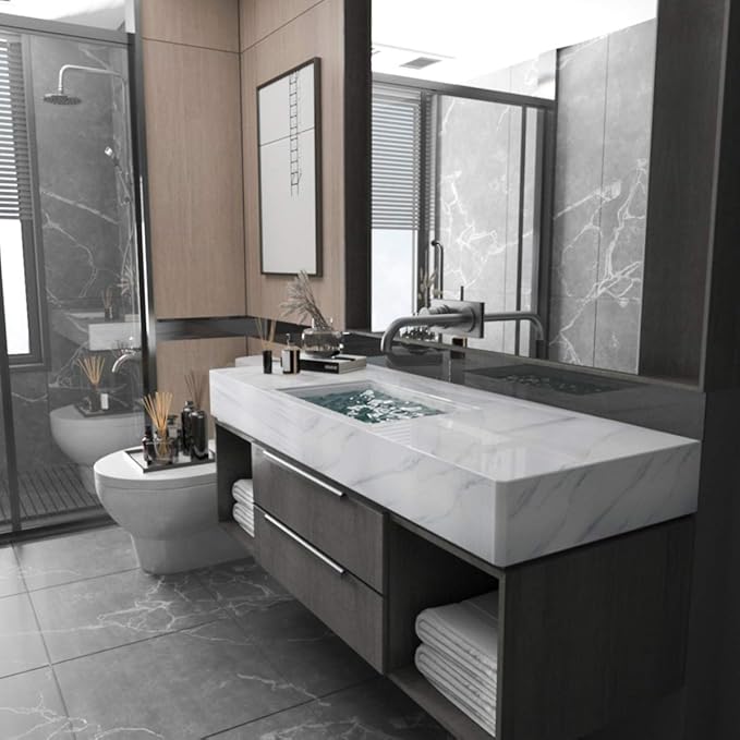 BAYYA White Marble Wallpaper Peel Stick Countertop Contact Paper White Granite