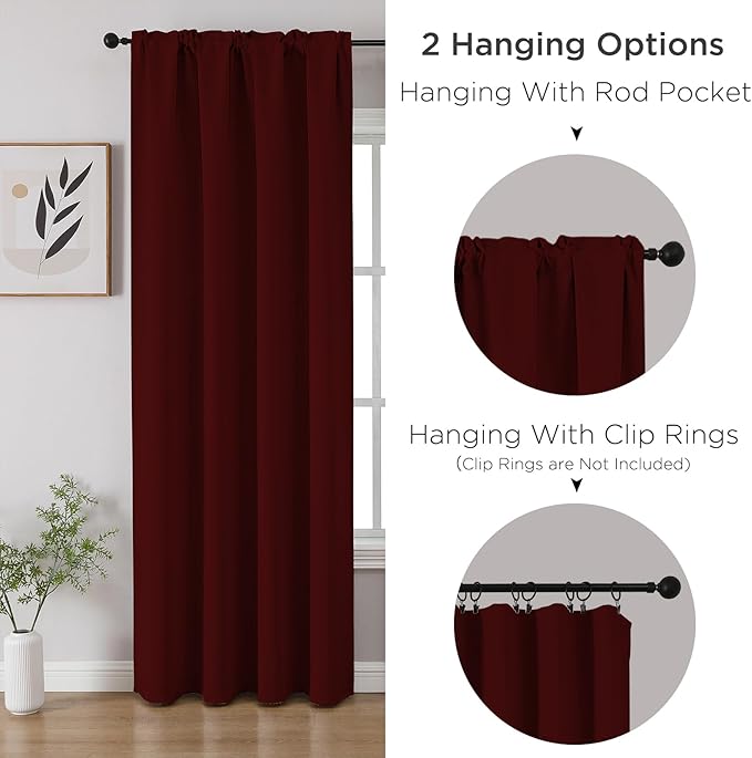CUCRAF Burgundy Red Blackout Curtains Customize, Rod Pocket Room Darkening
