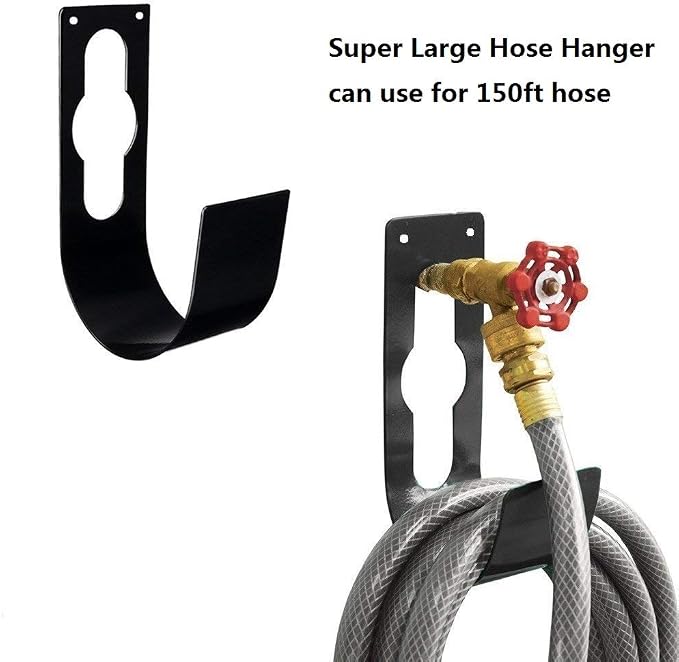 2 Pack Garden Hose Hanger Wall Mount Heavy Duty Hose Holder Hook Use for 150foot Hose (Large, Black)