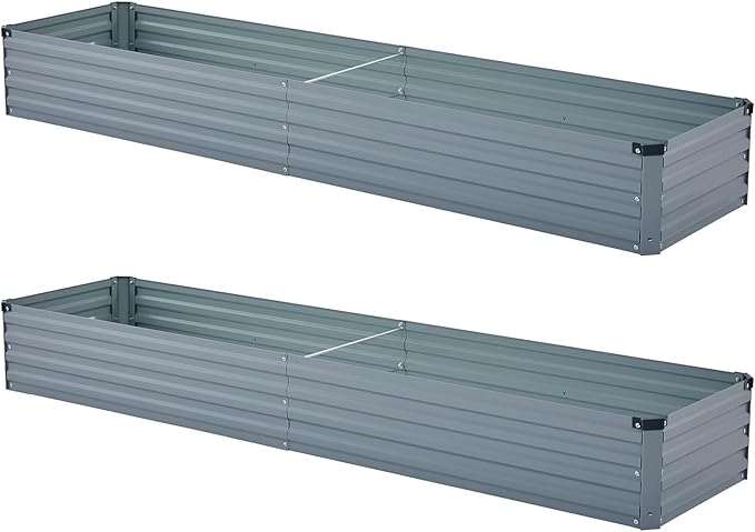 Meberam 2 Pack 6x1.5x1FT Galvanized Raised Garden Beds Kit Outdoor Metal Gardening Planter Box for Vegetable Elevated Flower Herbs,Gray