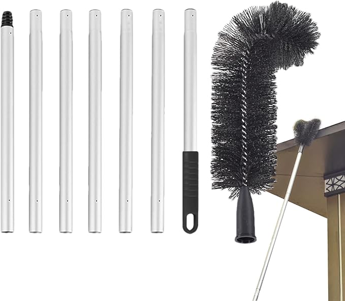 Gutter Cleaning Tool with Curved Stiff Bristles, Retractable Flexible Roof Gutter Brush Cleaner for Removing Dust, Leaves, Debris, and Branches