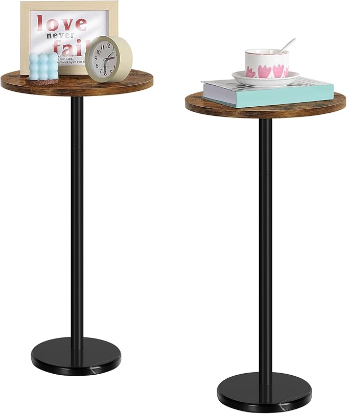 BTY Small Round Side Table Set of 2 Weighted Base End Table Cocktail Table Martini Table with Pedestal Accent for Small Spaces Bedroom Brown and Black