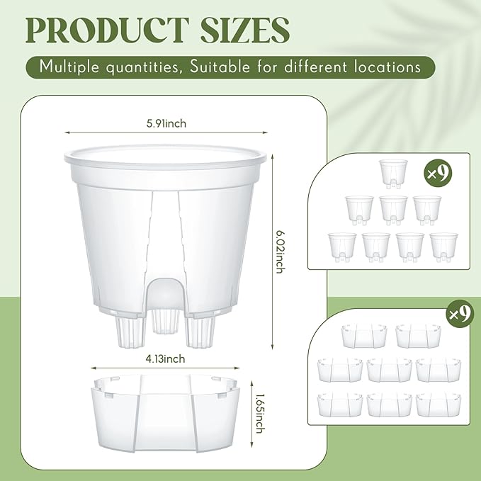Wonderjune Self Watering Pots for Indoor Plants with Deep Reservoir and High Drainage Holes for Outdoor Plants and Flowers, Bare Root Planter(5.91'',Clear,9 Pcs)
