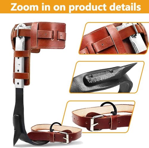 MYCGJH Upgrade Leather Tree Climbing Spikes Set, Adjustable Tree Climbing Gear Pole Climbing Spurs Tool with Harness Belt Scissors & Saw for Climbing Trees, Picking Fruit, Logging
