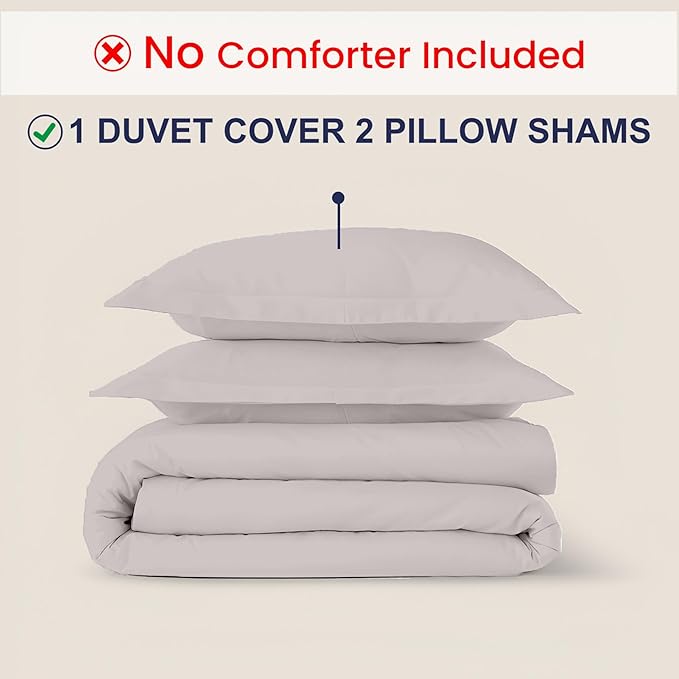 Kotton Culture 3 Pc Queen Size Duvet Cover Set- 100% Egyptian Cotton Sateen 600 Thread Count Ultra Soft Premium Durable Comforter Cover Zipper Closure & Corner Ties (Light Grey, Queen/Full 90" X 90")