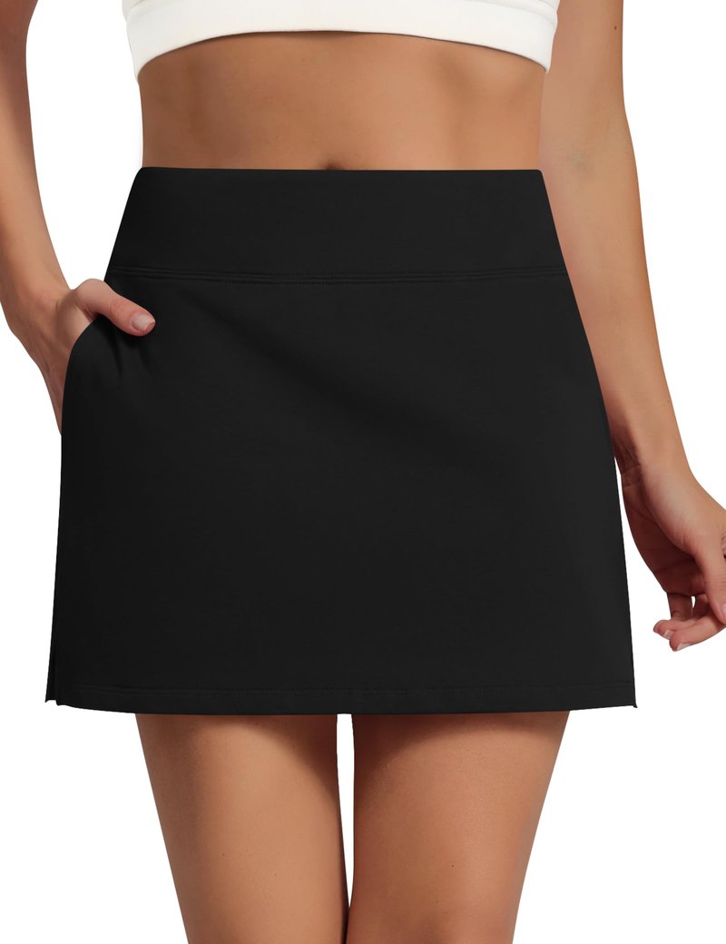 Sarin Mathews Women's Skort 95% Cotton Mini Tennis Skirt with Built-in Shorts and Pockets for Golf Pickleball Running Black M