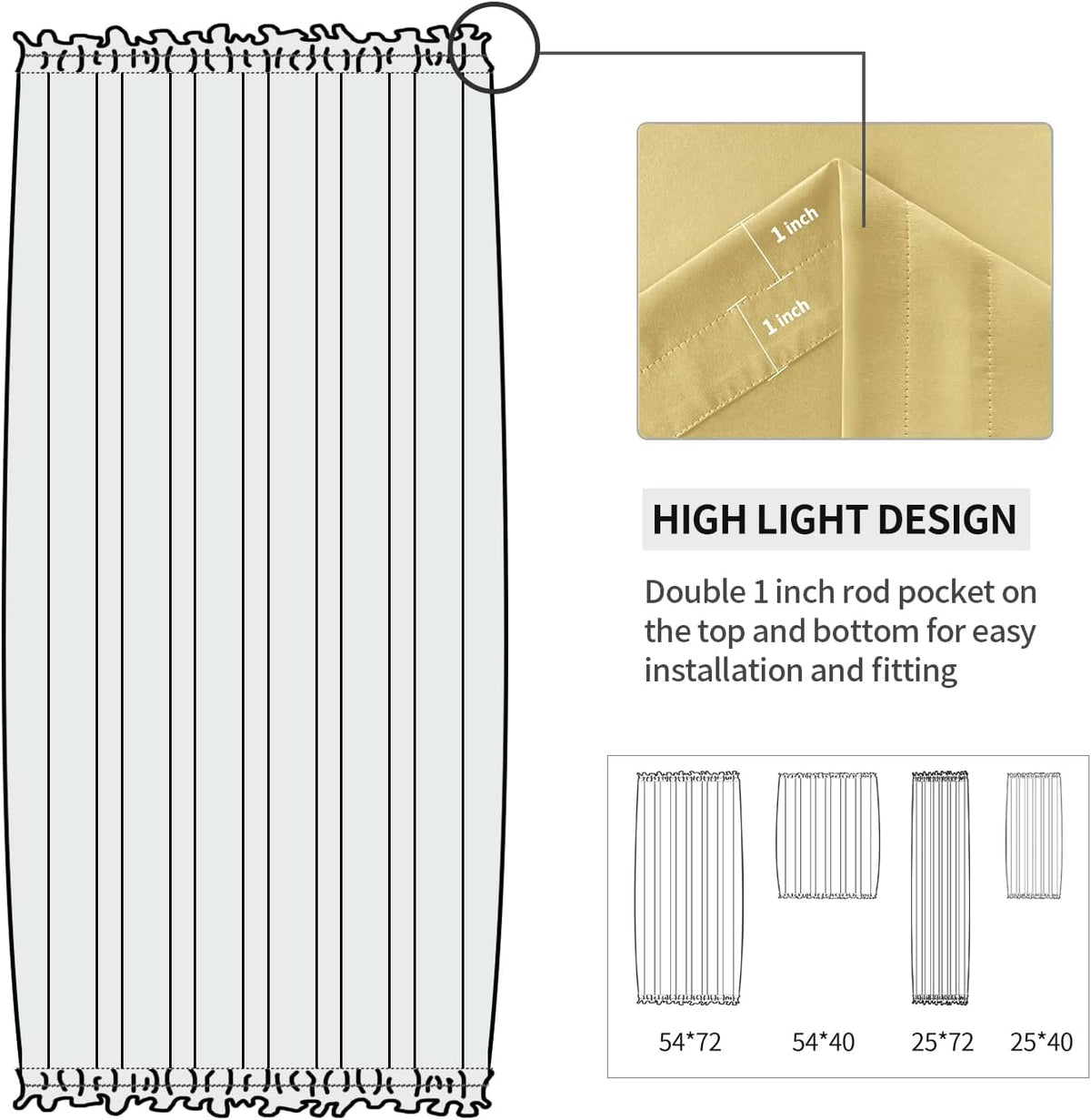 DWCN French Door Curtains – Rod Pocket Thermal Blackout Curtain for Doors with Glass Window, Kitchen and Patio Doors for Privacy, 54 X 72 Inches Long, 1 Curtain Panel with Tieback, Light Yellow