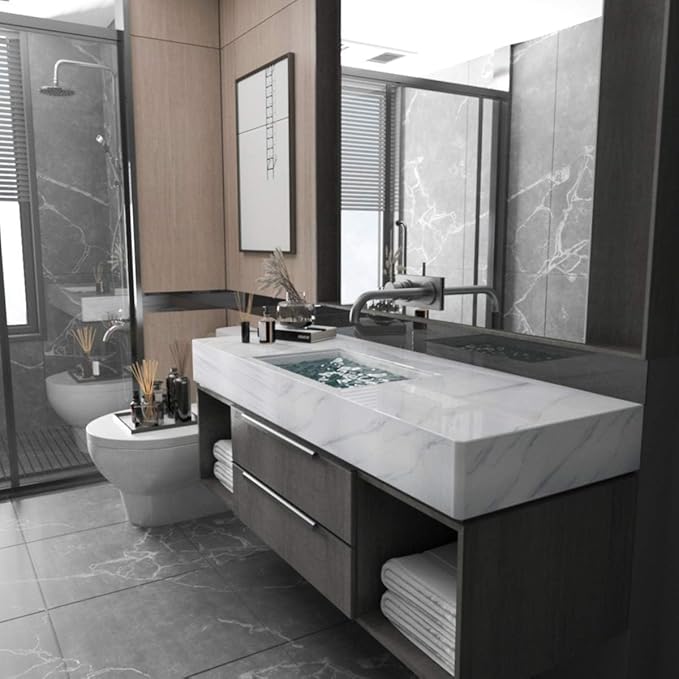 Large White Marble Granite Wallpaper Peel Stick Thicken 15.8x591inch Waterproof