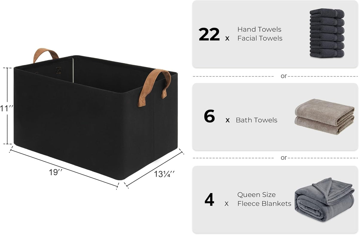 StorageWorks Storage Bins, Fabric Storage Bins for Shelves, Extra Large Storage Baskets with Metal Frame, Closet Baskets and Bins with Handles, Jumbo, Black, 2-Pack