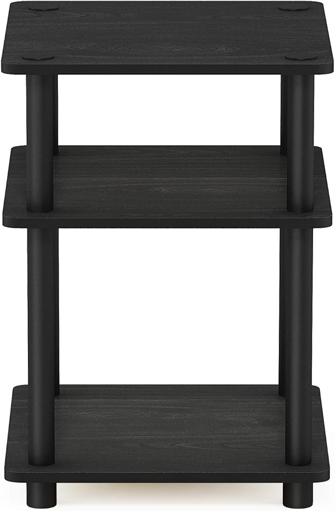 Furinno TURN-N-TUBE Side Table, 3-Tier End Table, Open Shelves Nightstand, Night Stand, Bedside Table, Easy Assembly, for Living Room, Bedroom, Blackwood | Easy Assembly, Multipurpose