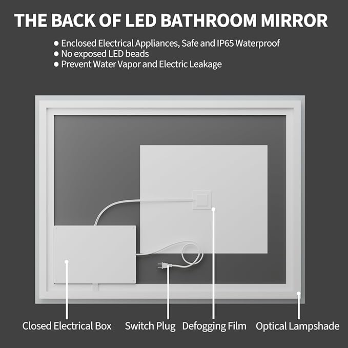 Koonmi 40"x32" LED Mirror for Bathroom, 90CRI Anti-Fog Vanity Mirror