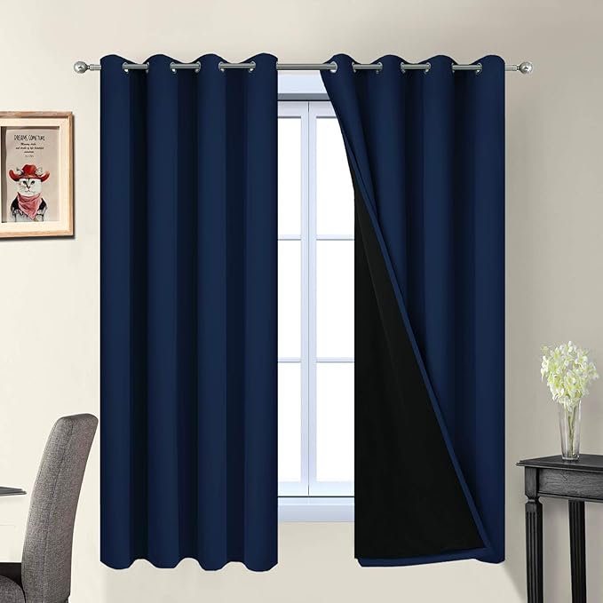 Yakamok Total Blackout Curtains, 2 Thick Layers Completely Blackout Thermal