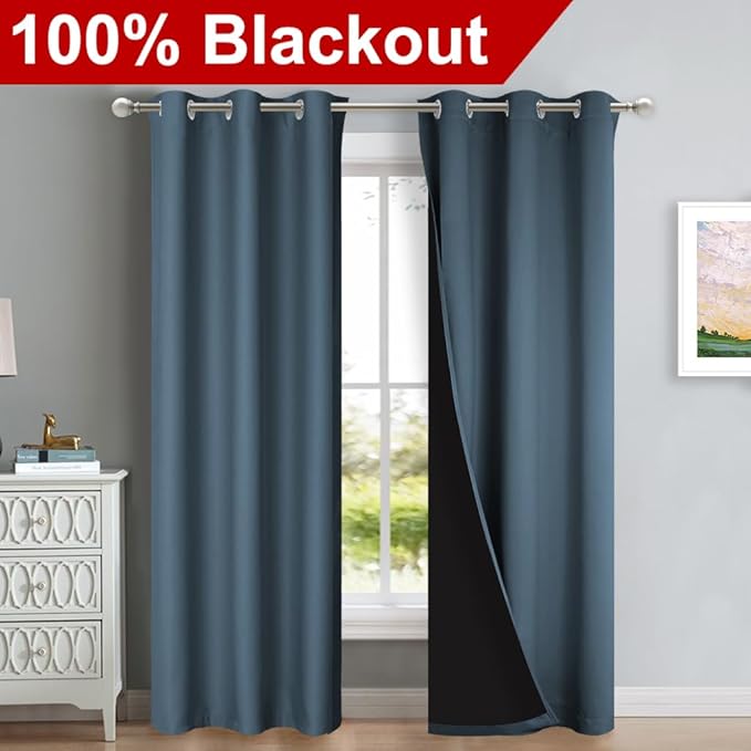 NICETOWN Smoky Blue Full Shade Curtain Panels, Pair of Thermal Insulated &