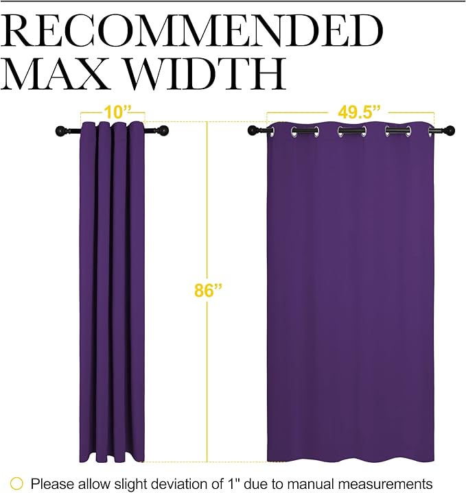 NICETOWN Purple Blackout Curtains 86 inches Long, Niose Reducing and Thermal