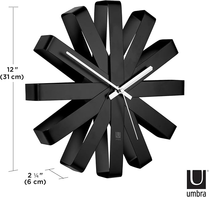 Umbra Ribbon Modern 12" Wall Clock, Silent Non Ticking Battery Operated Quartz