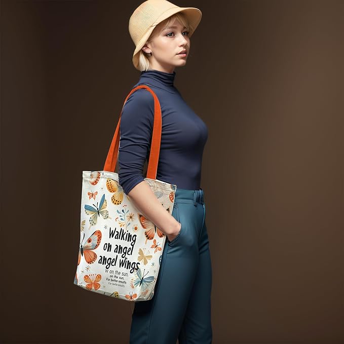 itgowisa Canvas Tote Bag for Women, Tote Bag with Zipper Inner Pocket, Zippered Canvas Bag for Shopping Work Grocery Everyday