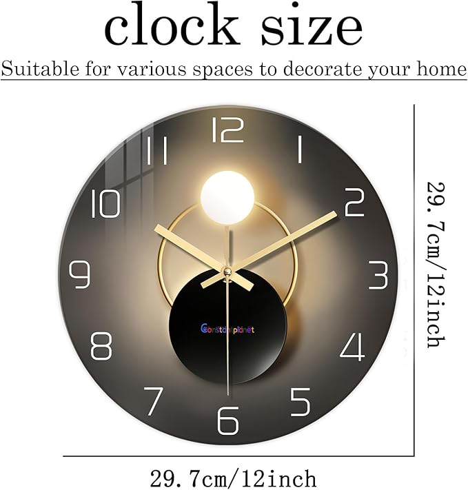 Black and Gold Wall Clock for Kitchen Glass Decorative Wall Clocks Battery
