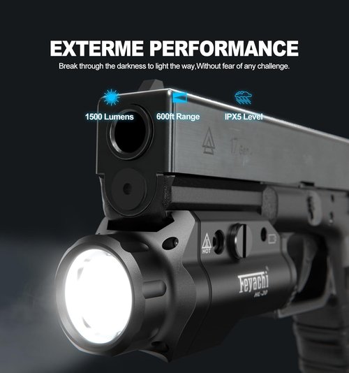 Feyachi HL-20 Pistol Light - 1500 Lumen LED Tactical Flashlight for Handguns | Compact Black Design