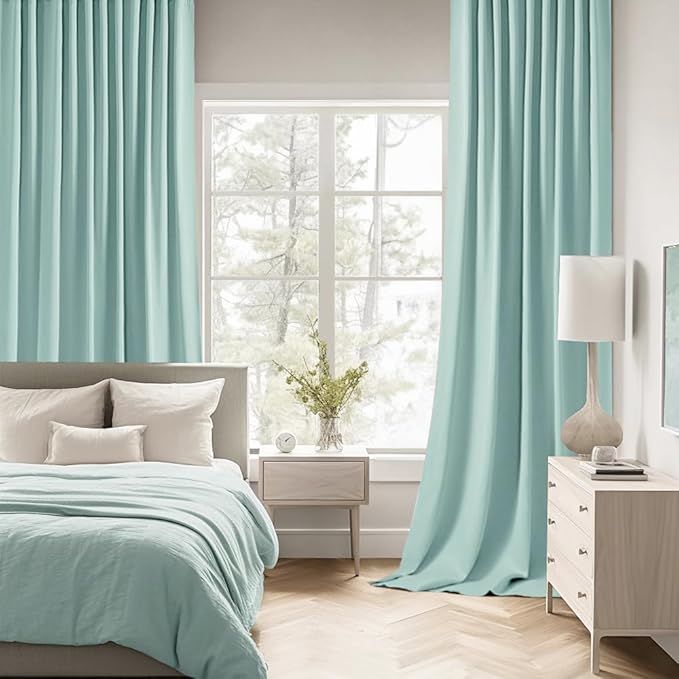 MIULEE Aqua Back Tab Blackout Curtains 120 Inch Long 2 Panels Set