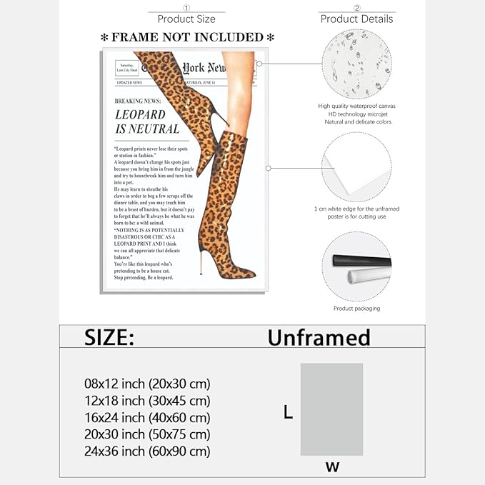 Trendy Newspaper Posters Vintage Leopard Boots Poster Feminist Canvas Prints