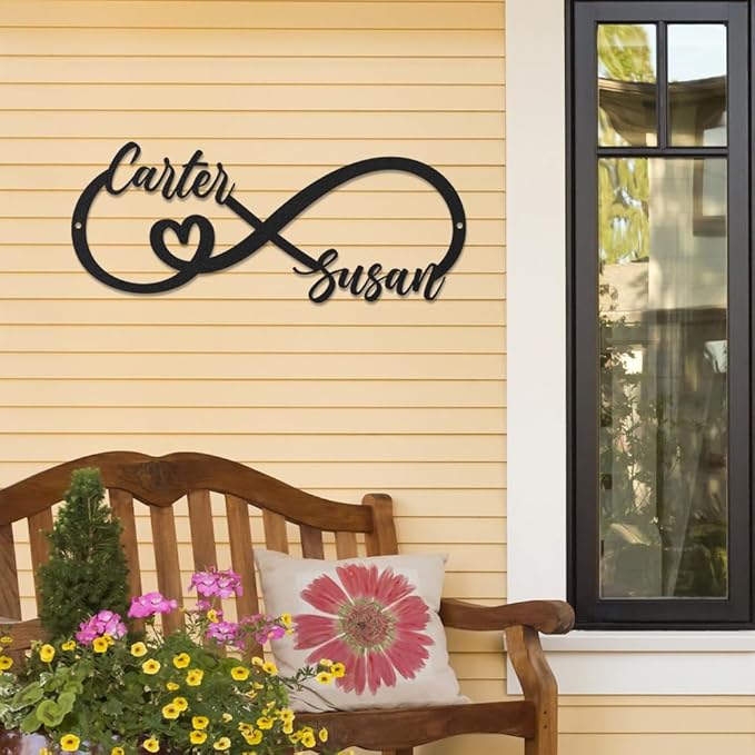 Personalized Home Decoration Metal Couples Name Sign,Heart Metal Love Plaques Wall Art,Valentine's Day Wedding gift bedroom decoration hangings Family Décor