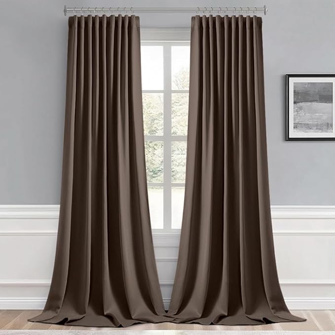 MIULEE Chocolate Brown Back Tab Blackout Curtains 108 Inch Long 2 Panels Set