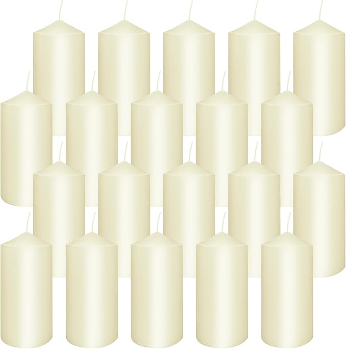 2"x4" High Ivory Pillar Candles, Set of 20 Unscented. Dripless Unscented Smokeless, Ideal for Halloween, Wedding, Emergency Lanterns, Household, Wedding and Home Décor Candlesticks