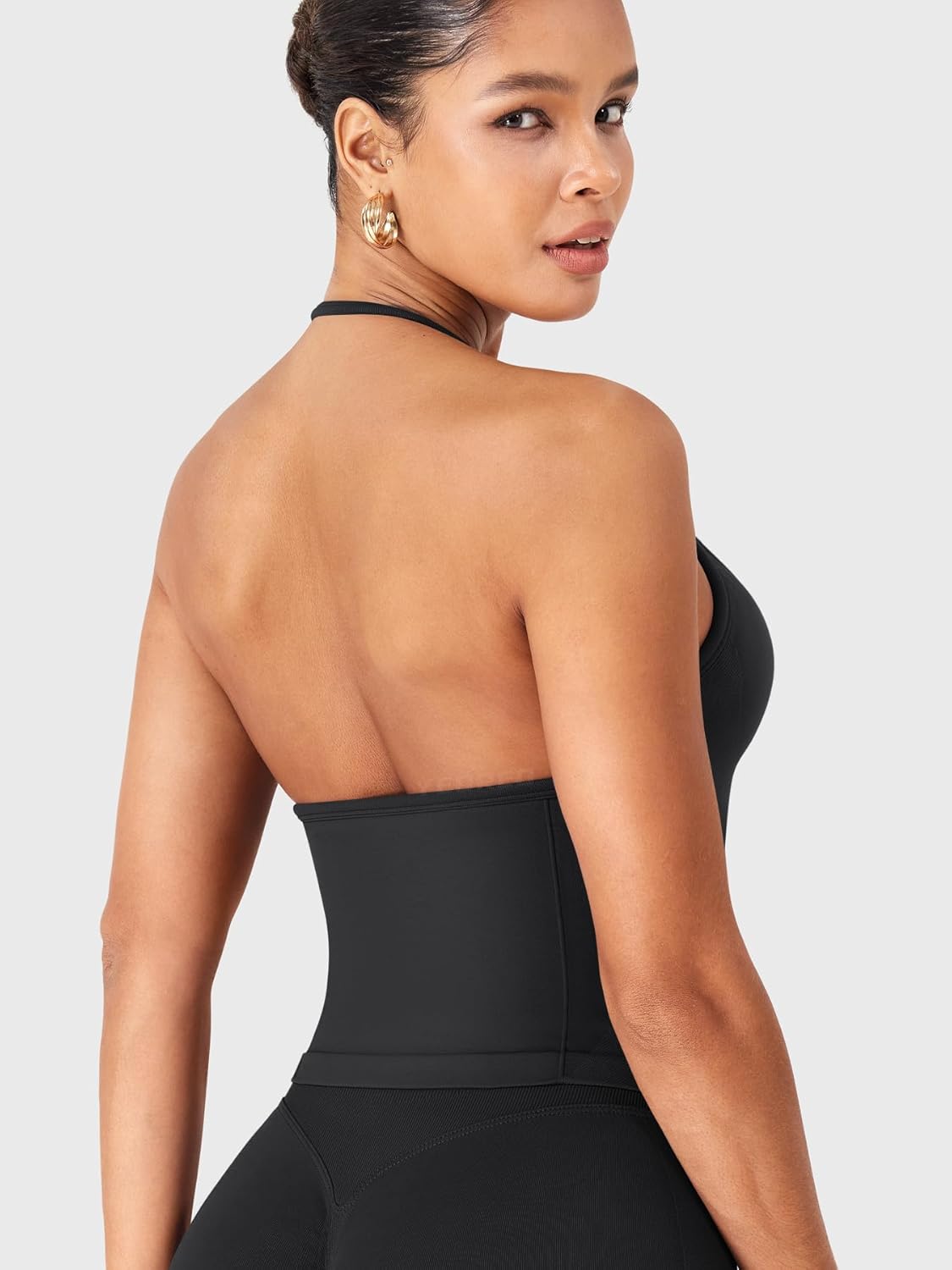 YEOREO SoftHue Longline Strappy Halter Top - Women's Backless Workout Tank with Adjustable Straps