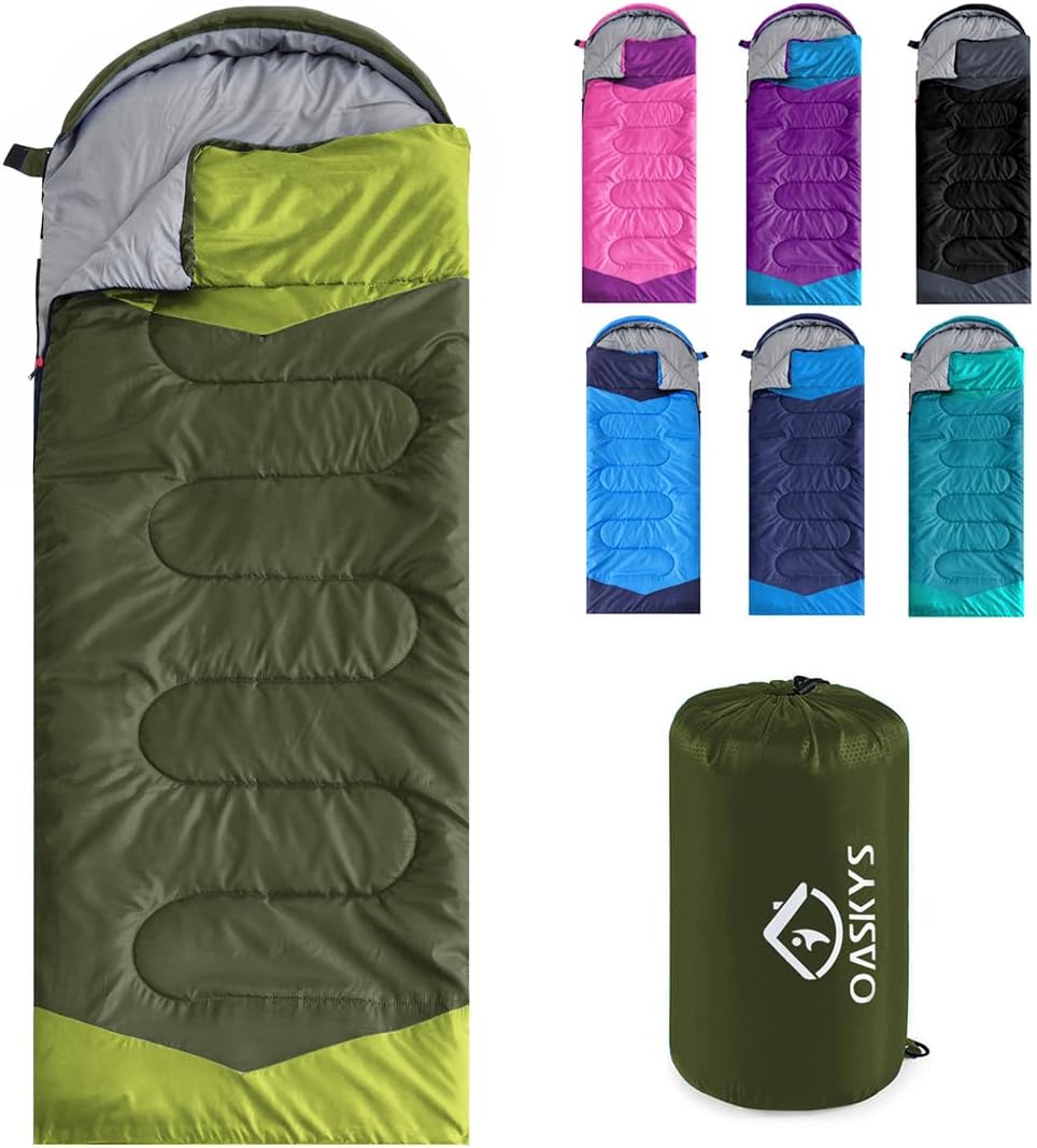 oaskys Camping Sleeping Bag - 3 Season Warm & Cool Weather - Summer Spring Fall Lightweight Waterproof for Adults Kids - Camping Gear Equipment, Traveling, and Outdoors