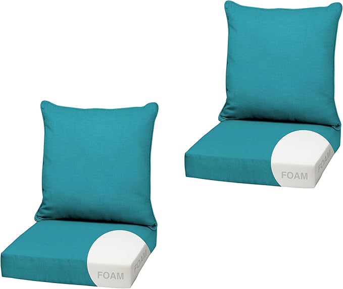 Arden Outdoor Foam Deep Seat Cushion (2-Pack), 22x24, Premium High-Density Foam, Never Flattens, Weather-Proof for Patio Chair Sofa Couch, Lake Blue Leala