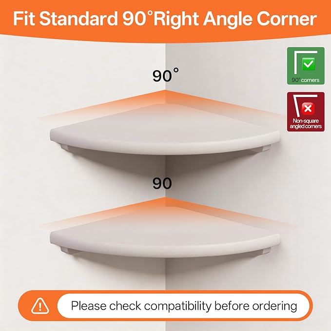Gieanoo White Corner Wall Shelf 9inch Solid Oak Wood Floating Corner Shelf