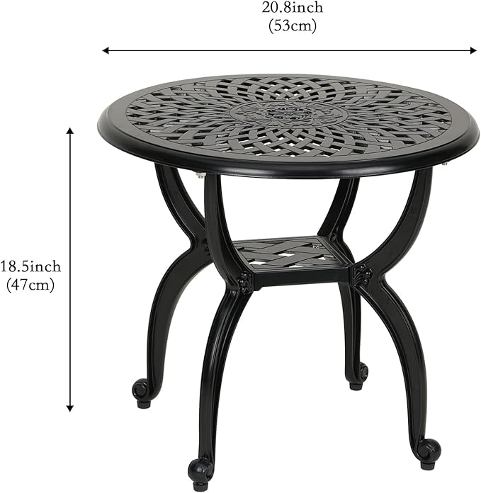 YKSY&YKSY Jardin DE Centennial Cast Aluminum Side/End Table, Anti-Rust Coffee Bistro Table for Outdoor, Patio, Indoor, Garden, Porch, Balcony (Round Black) 1