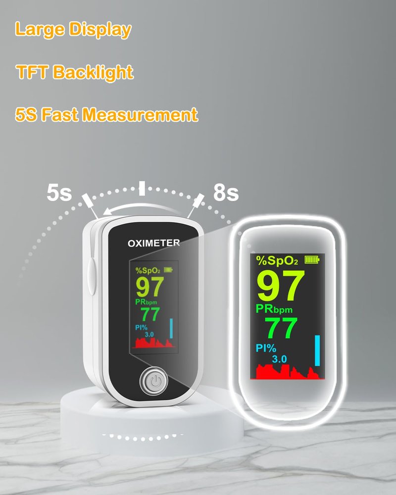 Pulse Oximeter Fingertip - Oxygen Meter Finger Pulse Oximeter - Blood Oxygen Saturation Monitor with Heart Rate and Fast Spo2 Reading, Pulse Ox with TFT Screen, Lanyard (Not include Batteries)