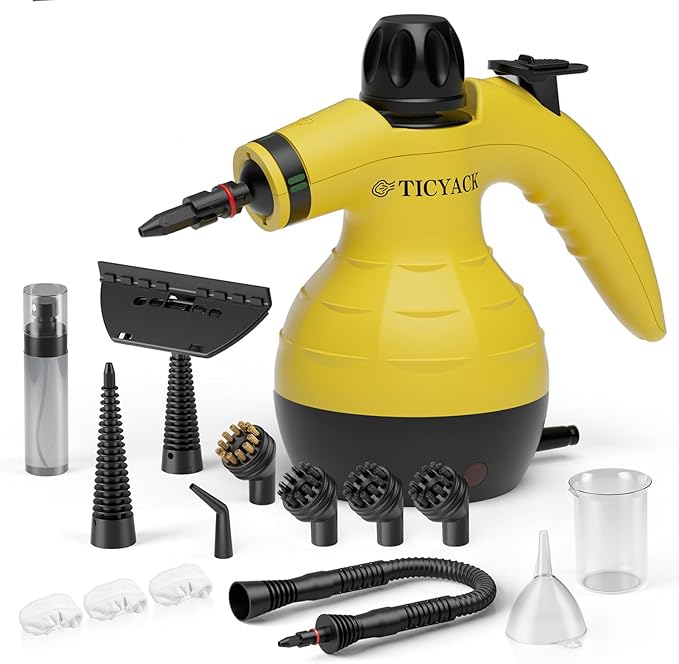 Steam Cleaner, Handheld Steam Cleaner for Home, 16-Piece Steam Cleaner Kit with Automatic Steam Switch, Steamer for Kitchen, Bathroom, Car, Living Room and Multi-Surface Deep Cleaning (Yellow)